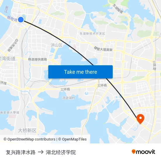 复兴路津水路 to 湖北经济学院 map