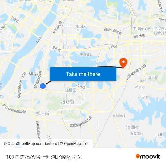 107国道搞条湾 to 湖北经济学院 map
