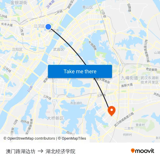 澳门路湖边坊 to 湖北经济学院 map