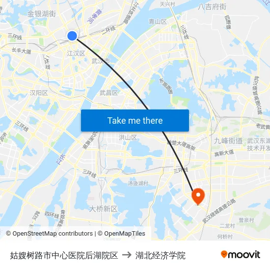 姑嫂树路市中心医院后湖院区 to 湖北经济学院 map