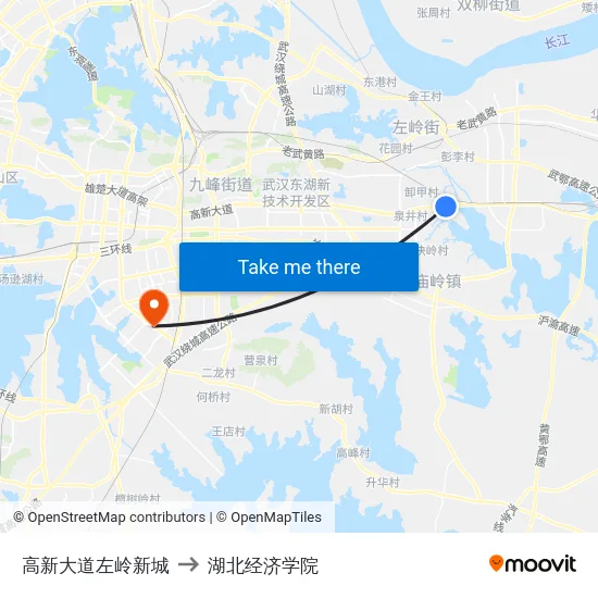 高新大道左岭新城 to 湖北经济学院 map