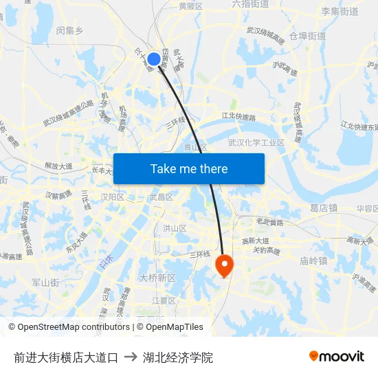 前进大街横店大道口 to 湖北经济学院 map