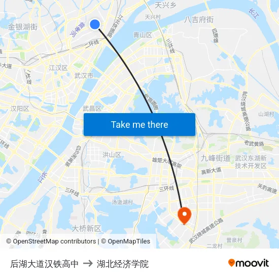 后湖大道汉铁高中 to 湖北经济学院 map