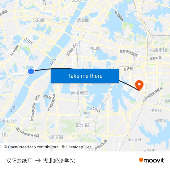 汉阳造纸厂 to 湖北经济学院 map