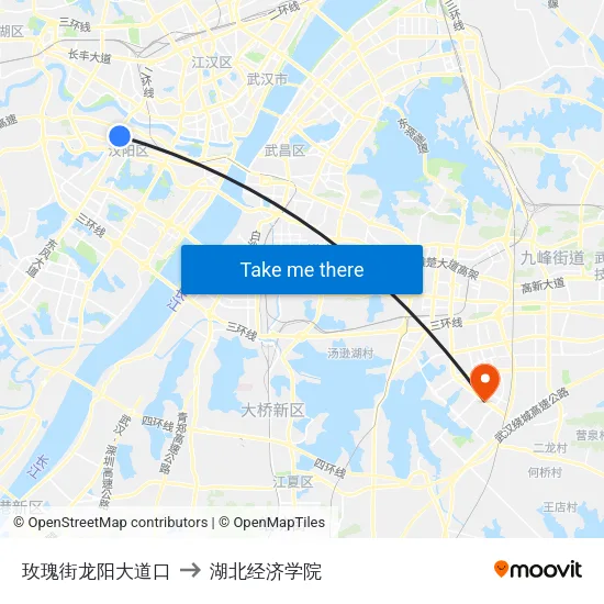 玫瑰街龙阳大道口 to 湖北经济学院 map