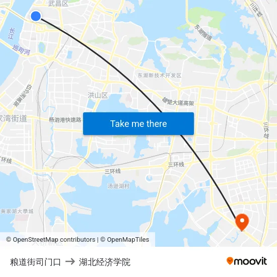 粮道街司门口 to 湖北经济学院 map