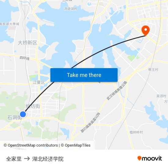 全家里 to 湖北经济学院 map