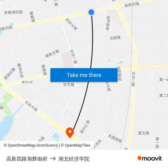 高新四路旭辉御府 to 湖北经济学院 map