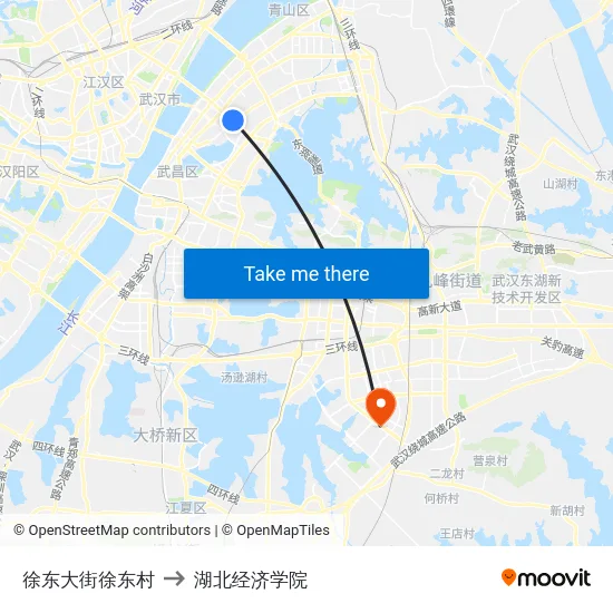 徐东大街徐东村 to 湖北经济学院 map