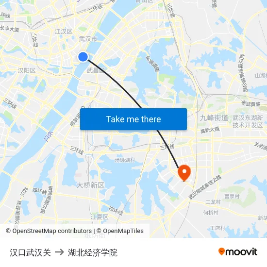汉口武汉关 to 湖北经济学院 map