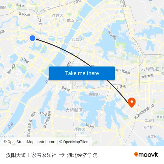 汉阳大道王家湾家乐福 to 湖北经济学院 map