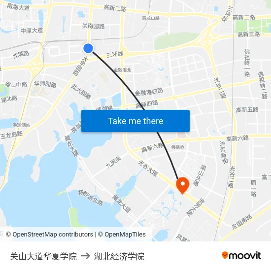 关山大道华夏学院 to 湖北经济学院 map