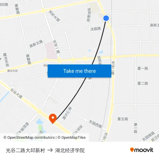 光谷二路大邱新村 to 湖北经济学院 map