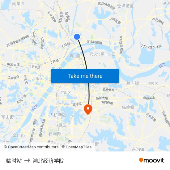 临时站 to 湖北经济学院 map
