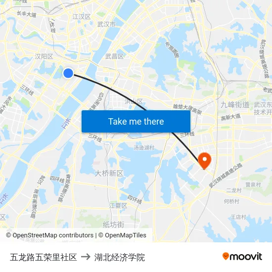 五龙路五荣里社区 to 湖北经济学院 map