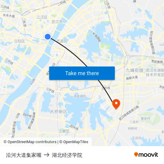 沿河大道集家嘴 to 湖北经济学院 map