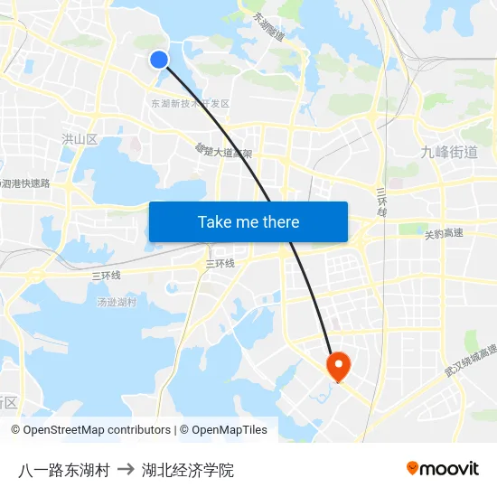 八一路东湖村 to 湖北经济学院 map