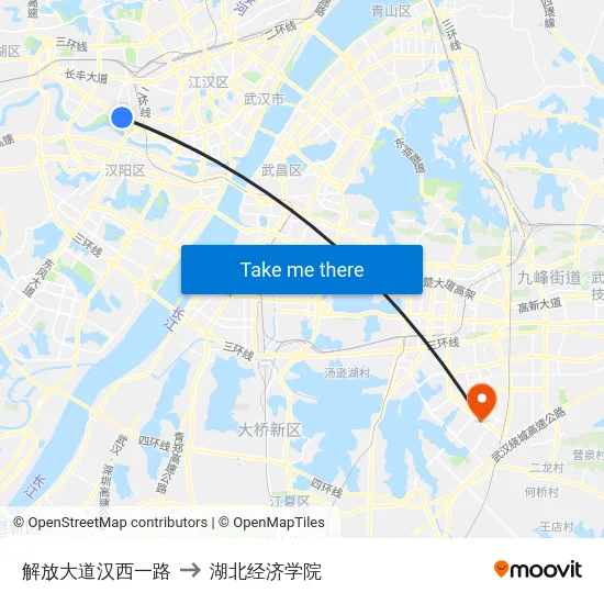解放大道汉西一路 to 湖北经济学院 map