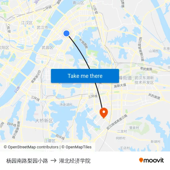 杨园南路梨园小路 to 湖北经济学院 map