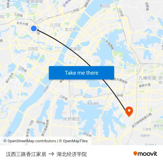 汉西三路香江家居 to 湖北经济学院 map
