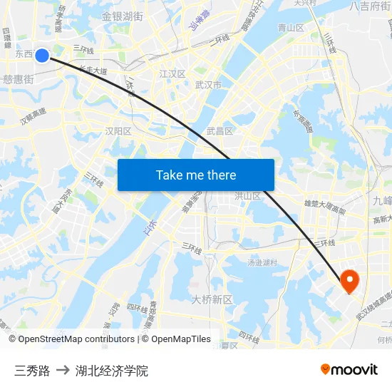 三秀路 to 湖北经济学院 map