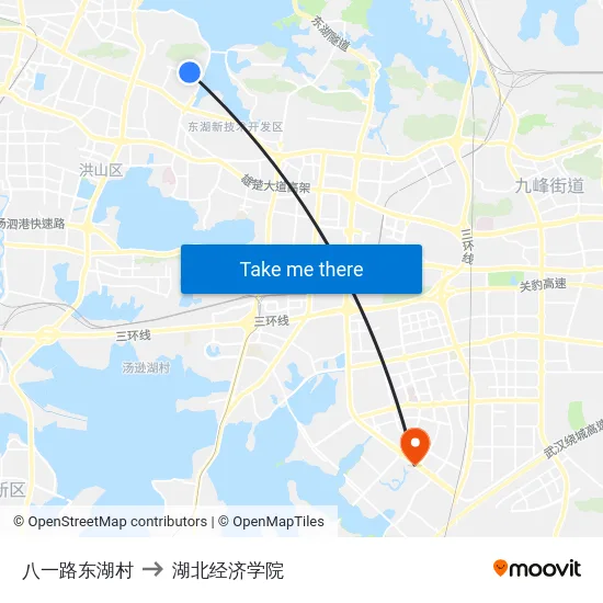 八一路东湖村 to 湖北经济学院 map