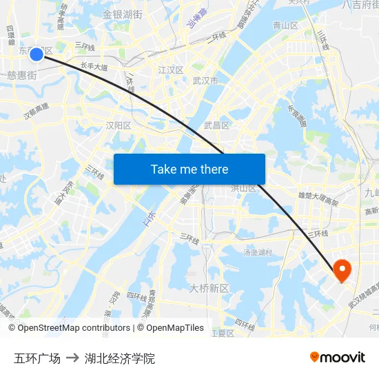 五环广场 to 湖北经济学院 map