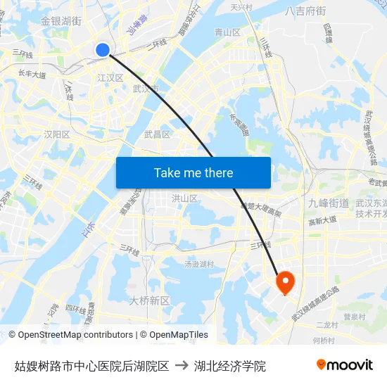 姑嫂树路市中心医院后湖院区 to 湖北经济学院 map