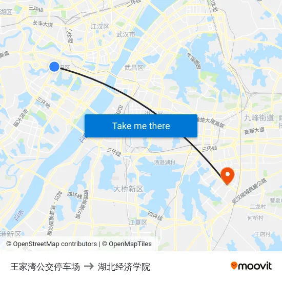 王家湾公交停车场 to 湖北经济学院 map