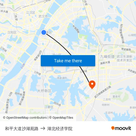 和平大道沙湖苑路 to 湖北经济学院 map