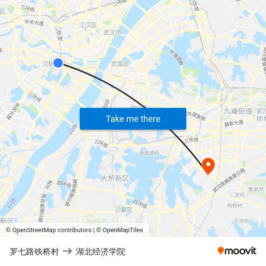 罗七路铁桥村 to 湖北经济学院 map