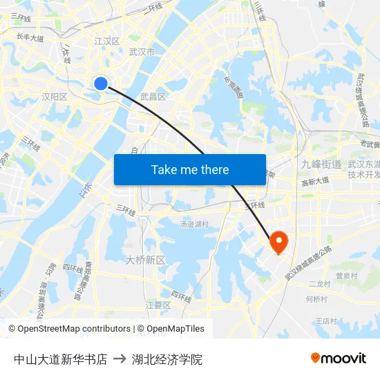 中山大道新华书店 to 湖北经济学院 map