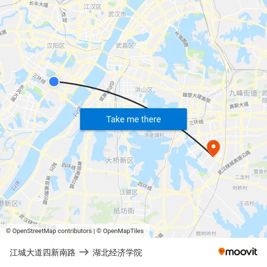 江城大道四新南路 to 湖北经济学院 map