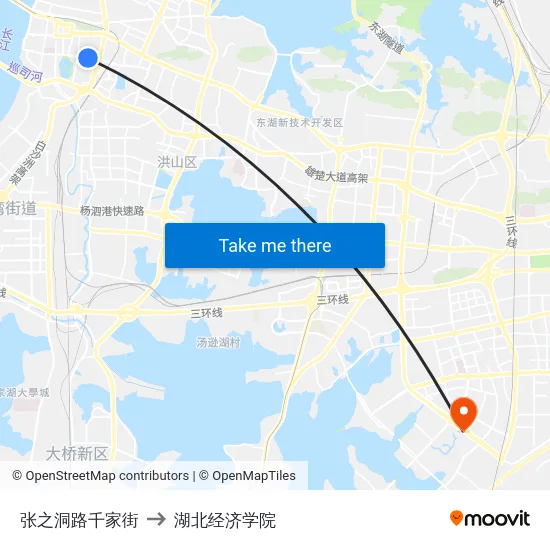张之洞路千家街 to 湖北经济学院 map
