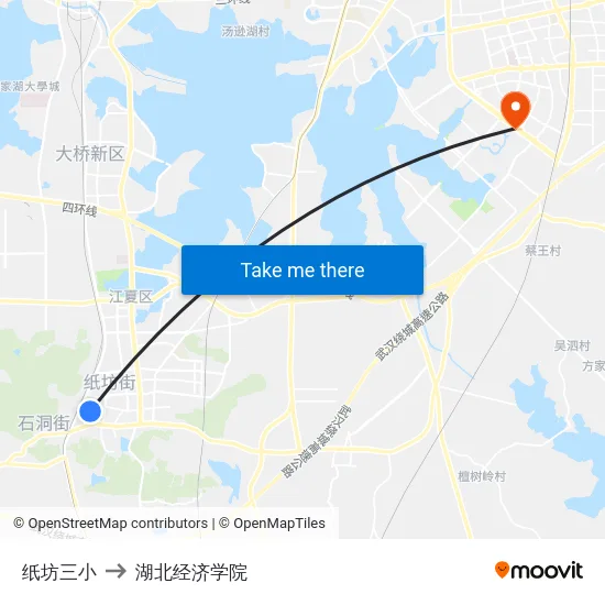 纸坊三小 to 湖北经济学院 map