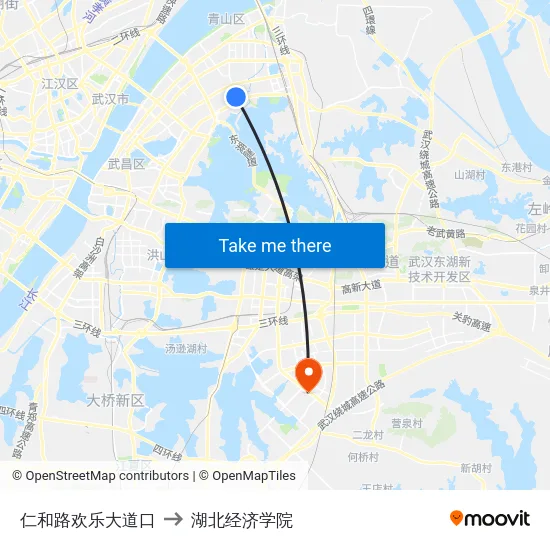 仁和路欢乐大道口 to 湖北经济学院 map