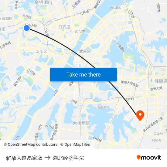 解放大道易家墩 to 湖北经济学院 map
