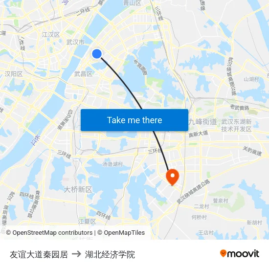 友谊大道秦园居 to 湖北经济学院 map