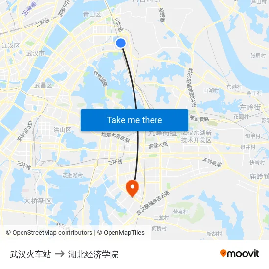 武汉火车站 to 湖北经济学院 map