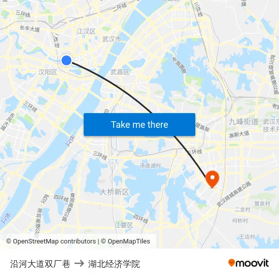 沿河大道双厂巷 to 湖北经济学院 map