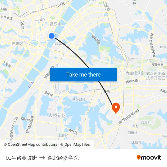 民生路黄陂街 to 湖北经济学院 map