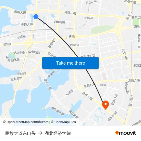 民族大道东山头 to 湖北经济学院 map