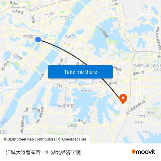 江城大道曹家湾 to 湖北经济学院 map