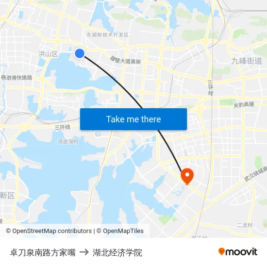 卓刀泉南路方家嘴 to 湖北经济学院 map