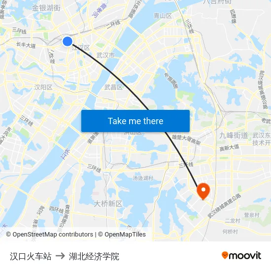 汉口火车站 to 湖北经济学院 map