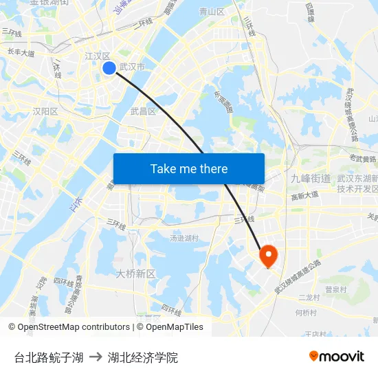 台北路鲩子湖 to 湖北经济学院 map