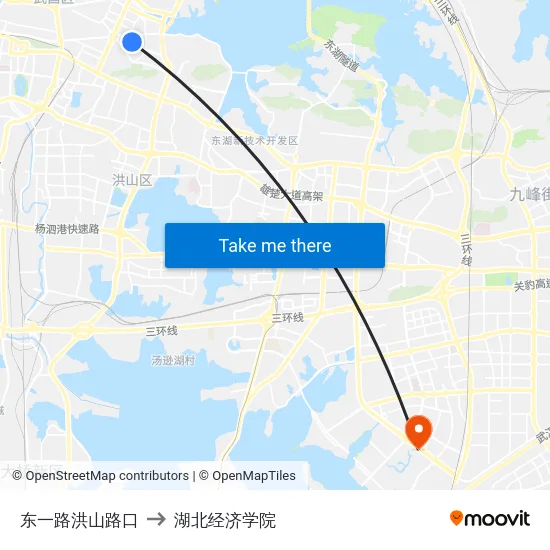 东一路洪山路口 to 湖北经济学院 map