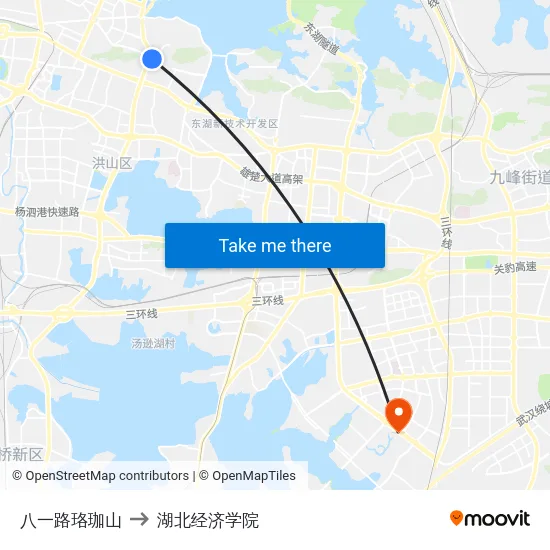 八一路珞珈山 to 湖北经济学院 map