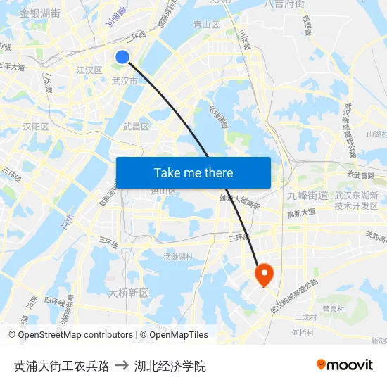 黄浦大街工农兵路 to 湖北经济学院 map