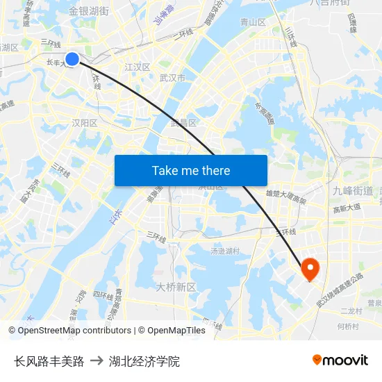长风路丰美路 to 湖北经济学院 map